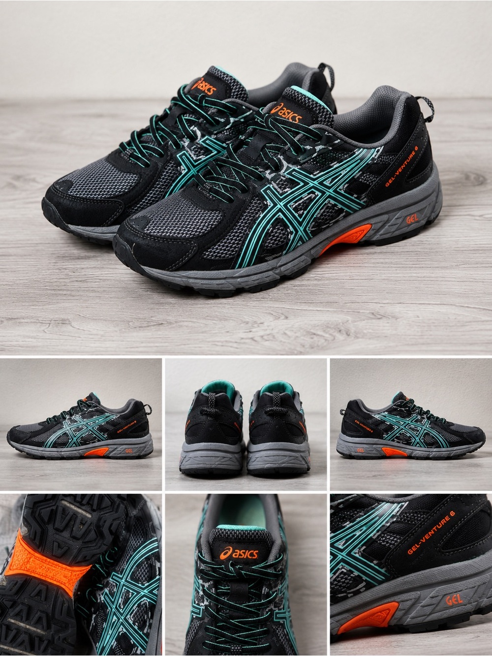ASICS Men's GEL-Venture 8 Black Teal Running Shoes Size9